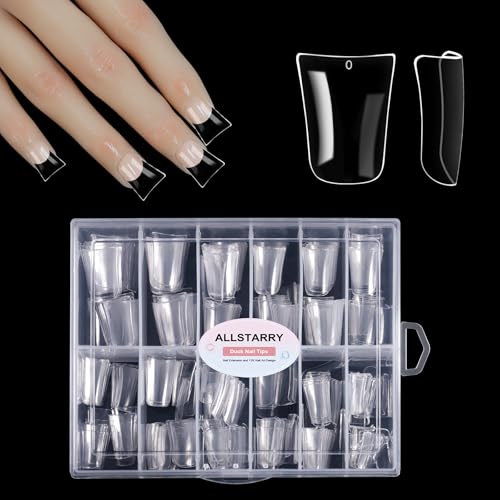 Allstarry Duck Nail Tips 288pcs Short Curved Nail Tips Full Cover 12 Sizes Clear Duck Nails Press on Crystal Ducks Feet False Nails Extension French Soft Gel Fan Tips for Y2K Salon DIY  22MM